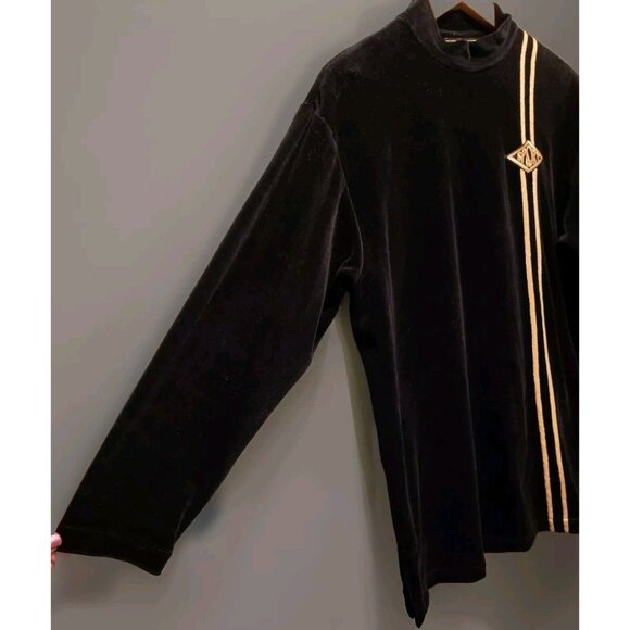 St John Sport Black Gold Velour Long Sleeve Mock Neck Top Sz S - Picture 3 of 6